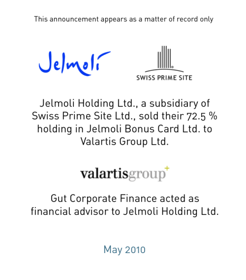 Sale of Jelmoli Bonus Card Ltd.