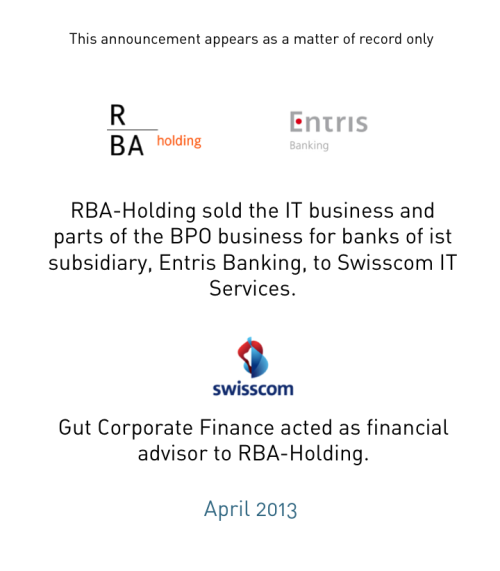 RBA-Holding sold the IT-Outsourcing Business to Swisscom