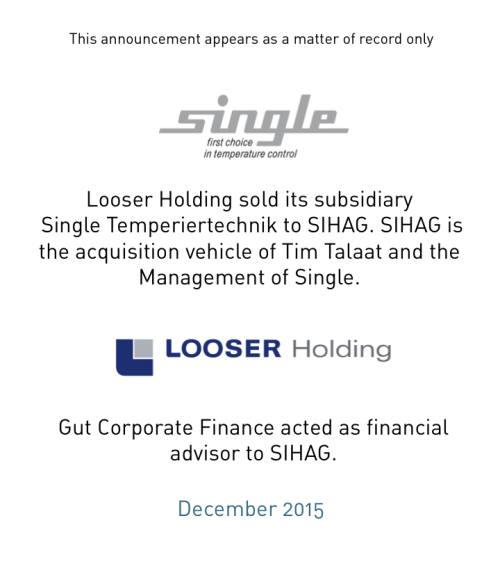 Looser Holding sold Single Temperiertechnik