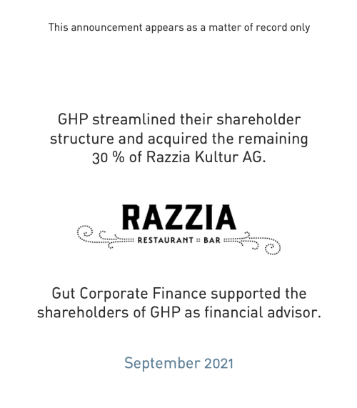 GHP has acquired the remaining 30% of Razzia Kultur AG