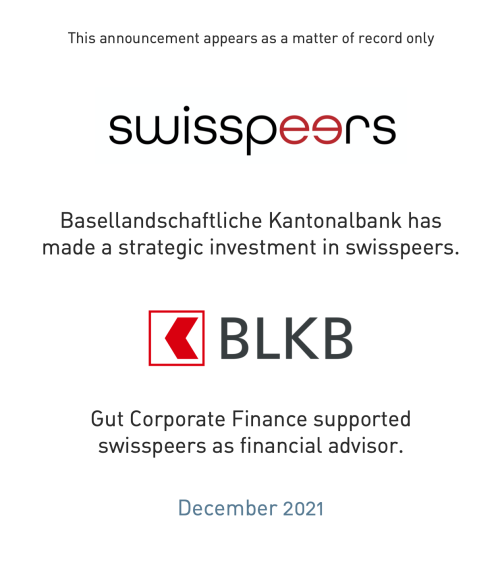 BLKB made an investment in swisspeers AG as a strategic investor.