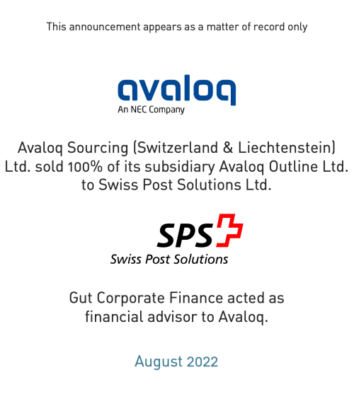 Avaloq Group sold Avaloq Outline